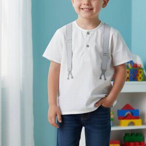 Juste Cle Kids White Shirt Boys Size 116 (Size 6) Short Sleeves Faux Suspenders